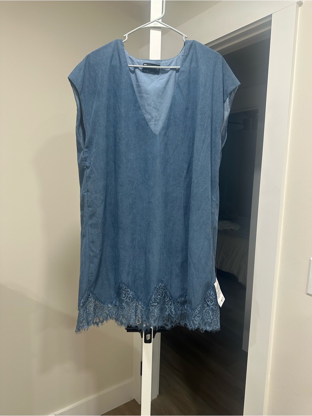 ASOS Blue V-Neck Lace-Hem Chemise